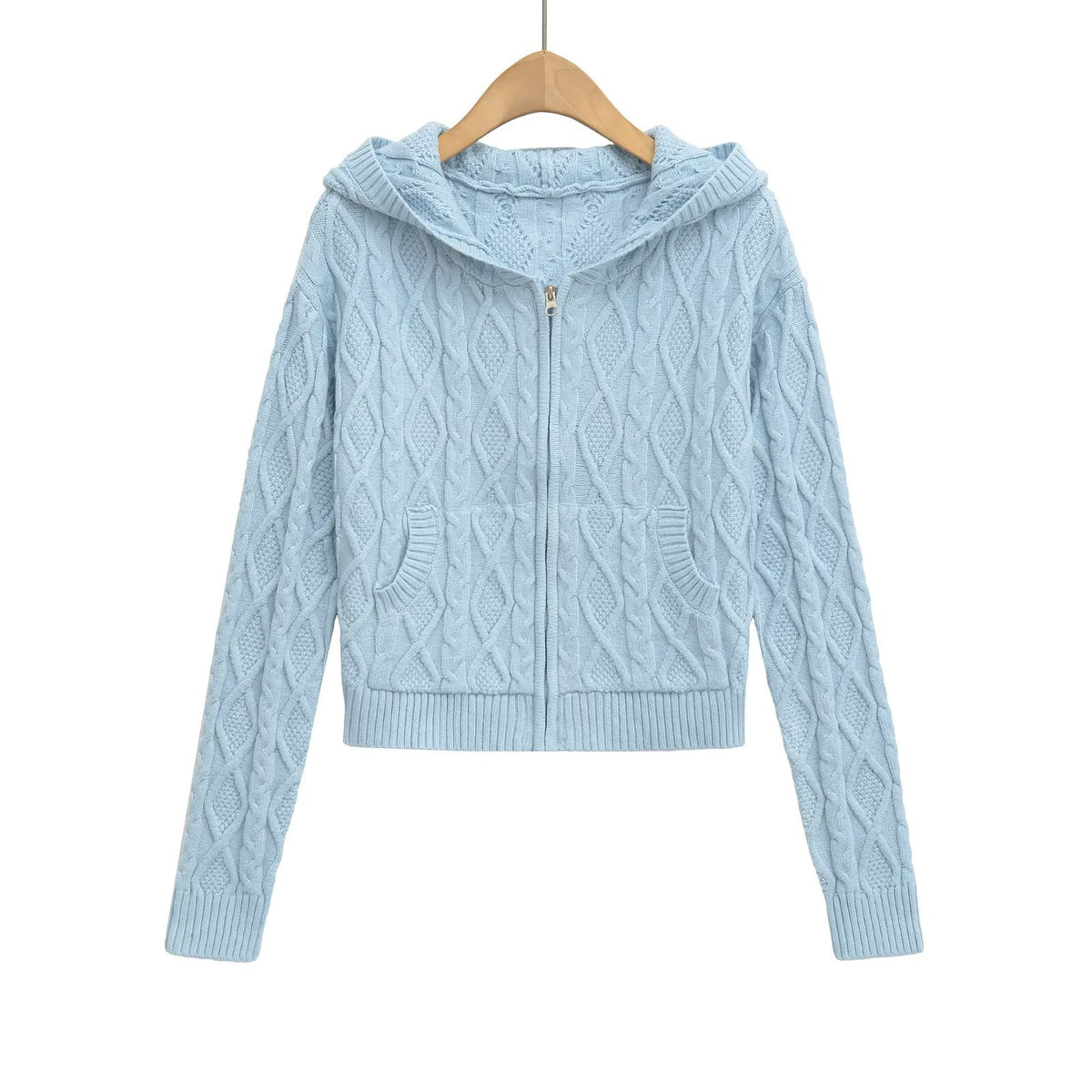 Zip-up hoodie knitted long sleeves
