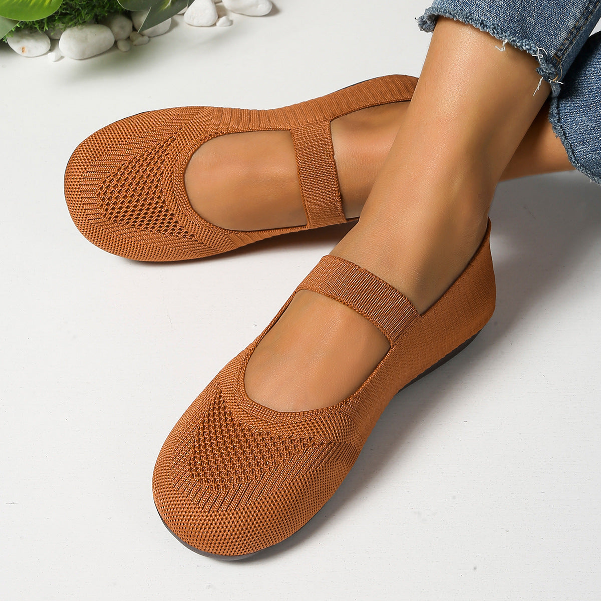 Women`s Fly-Knit Breathable Slip-On Loafers Flat Shoes