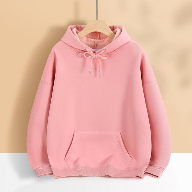 Mens Womens Drop Shoulder Hoodie Casual Fleece Lined Solid Color Sweatshirt