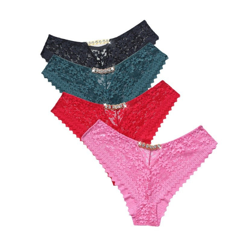 Sexy Lace T-Back Underwear with Metal Details