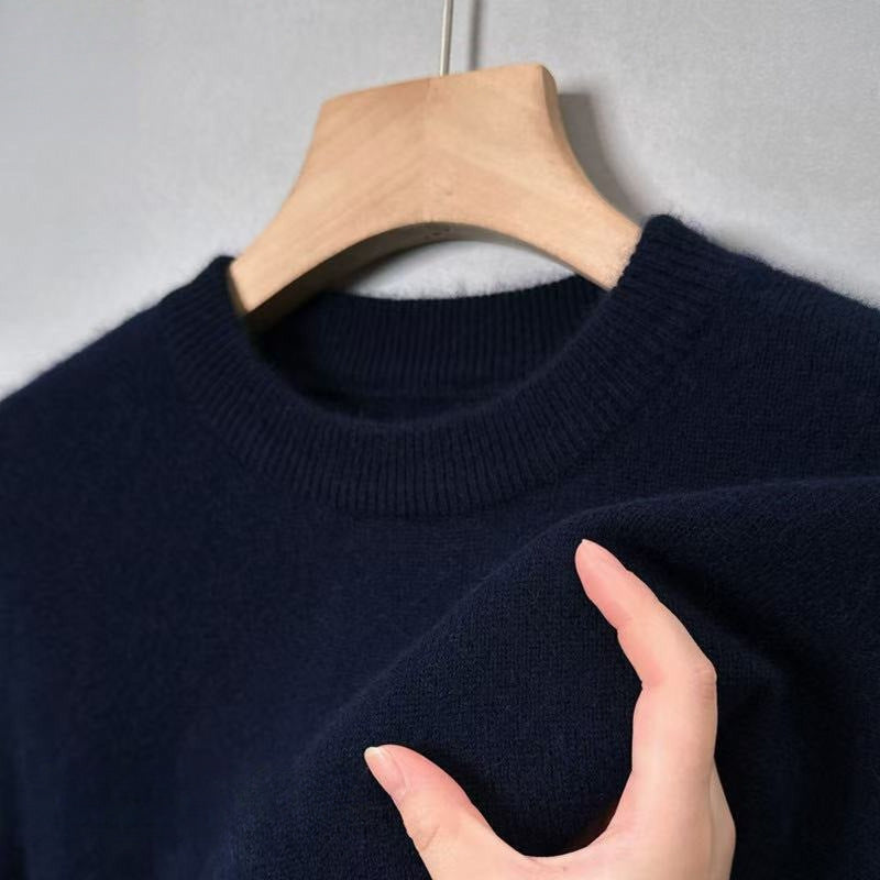 Slim-Fitting Warm Solid Color Round Neck Knitwears