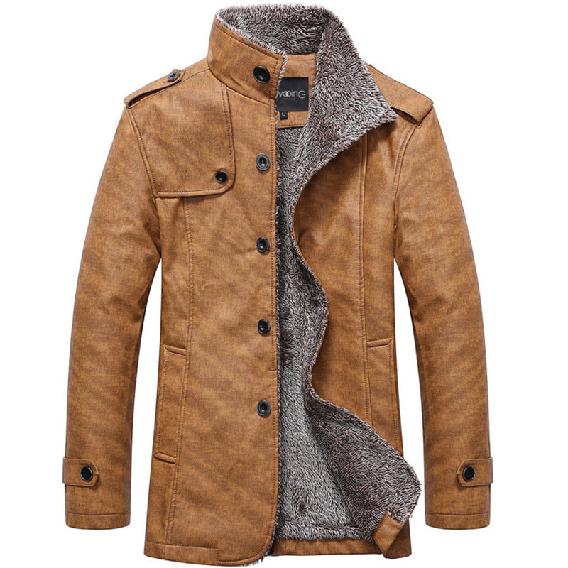 Mens PU Leather Jacket Winter Coat
