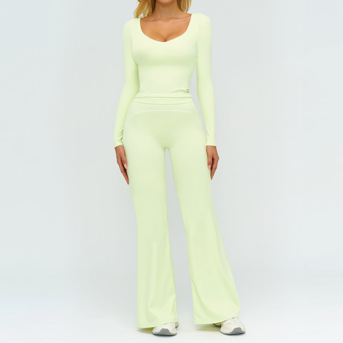 Color-Blocking Brushed Yoga Set for Women Double Shoulder Straps Workout Fitness Suit