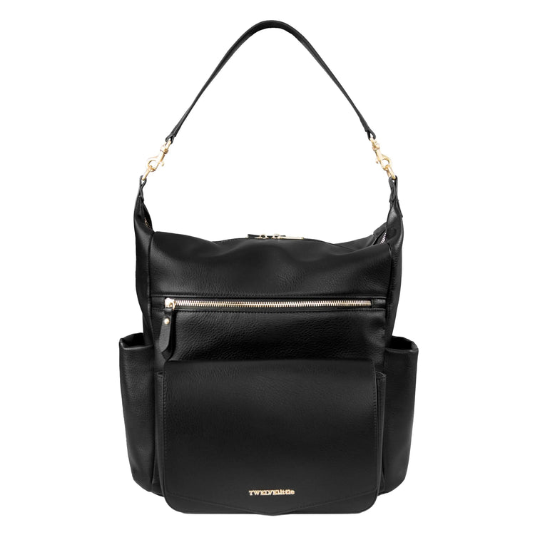 TWELVElittle Peek A Boo Convertible Hobo Diaperbag Backpack with Changing Pad Wipes Case and Stroller Clips Vegan Leather- Black SHOPEZRA L.L.C.