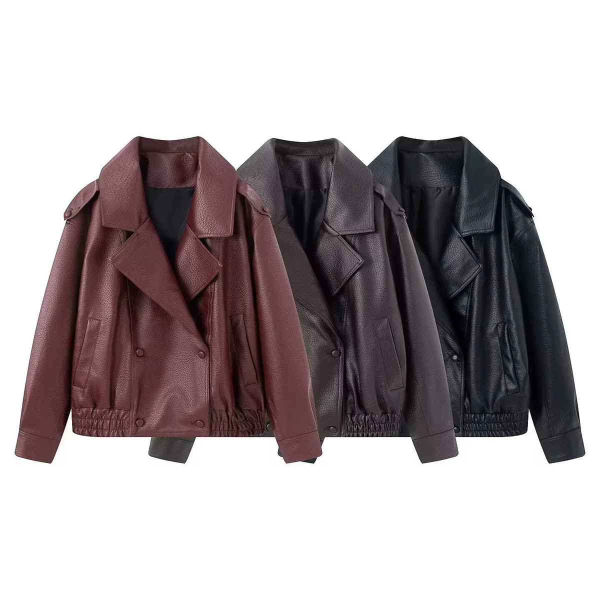 Detachable Fur Collar Faux Leather Jacket