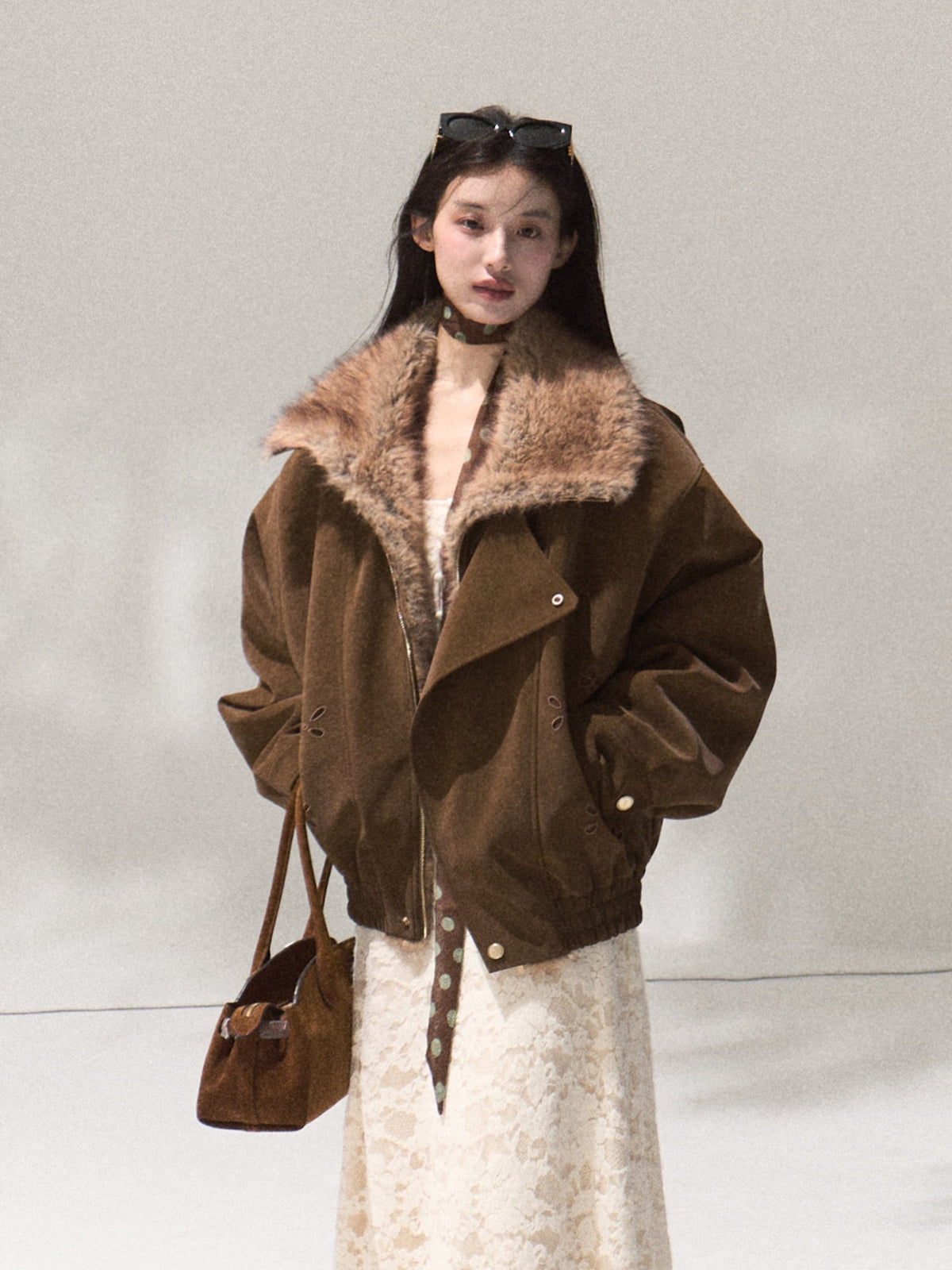 Womens Faux Fur Collar Winter Coat