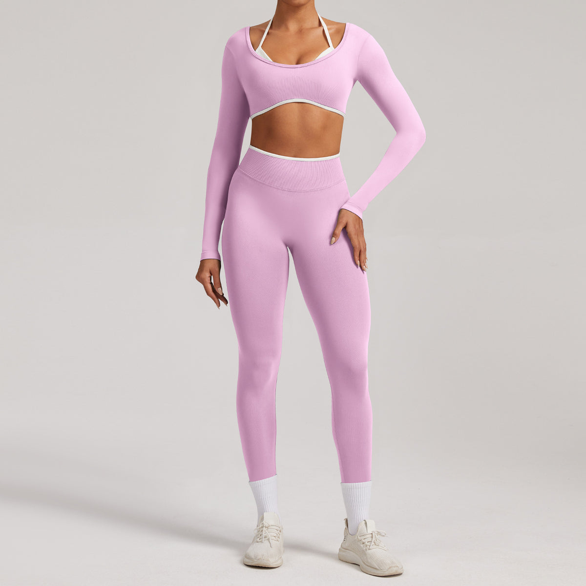 Seamless White Hemmed Yoga Suit for Women