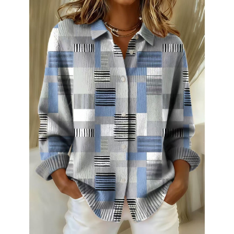print turn-down collar shirt
