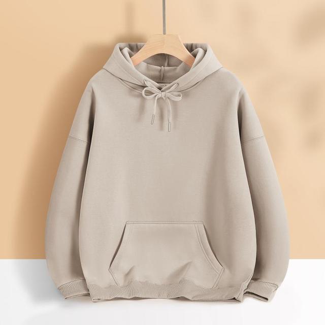 Mens Womens Drop Shoulder Hoodie Casual Fleece Lined Solid Color Sweatshirt