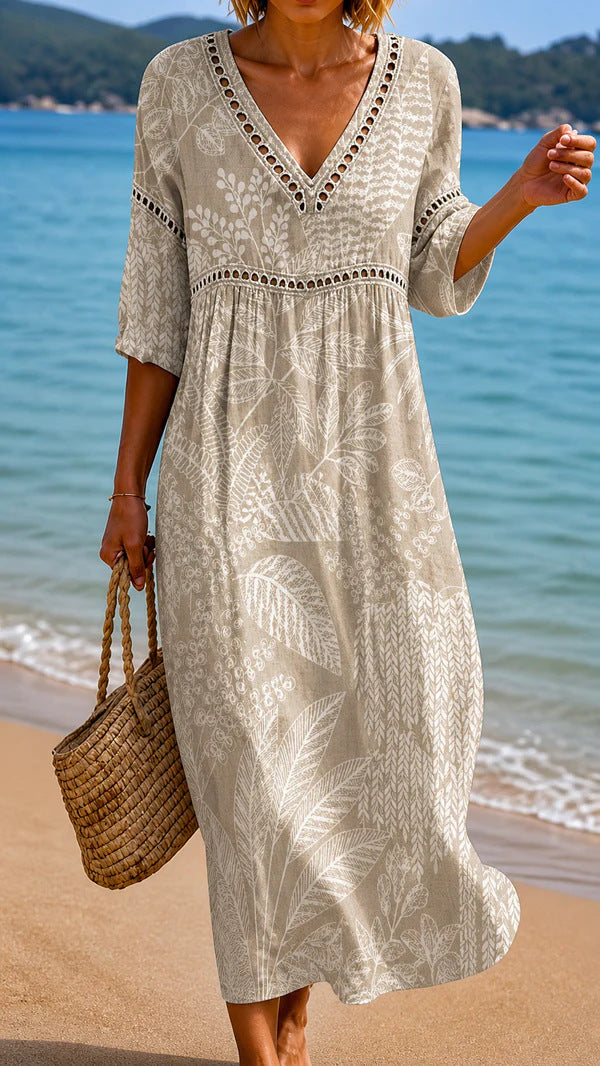 Women Summer Bohemian Lantern Sleeve Long Dress