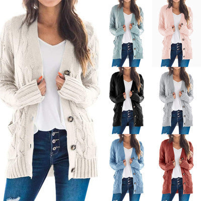 Womens Cable Knit Button Cardigan