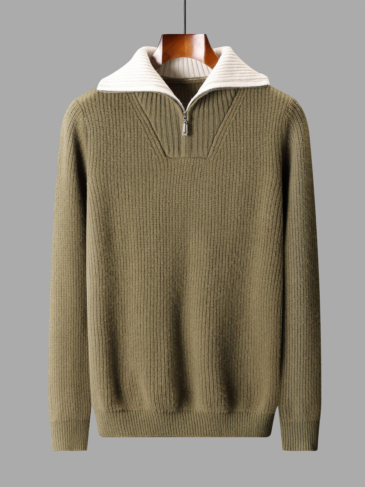 Pure Wool Knitted Jacket Convertible Turtleneck Mens Sweater