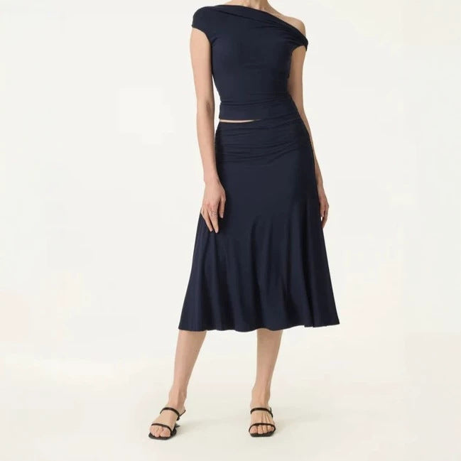 Off-Shoulder Slim Fit Dress Set with Built-in Padding