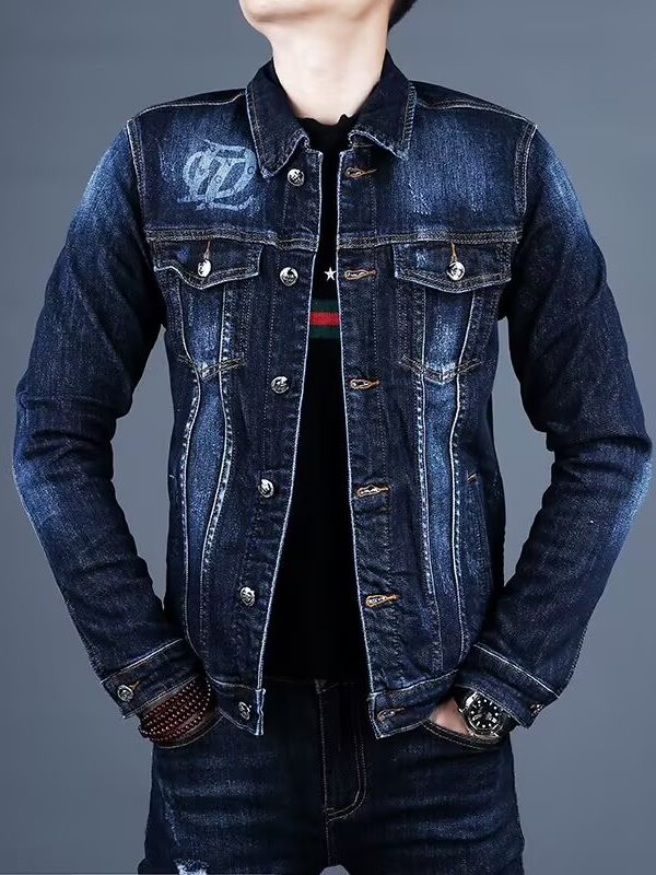 Slim-Fit Printed Denim Suit for Men