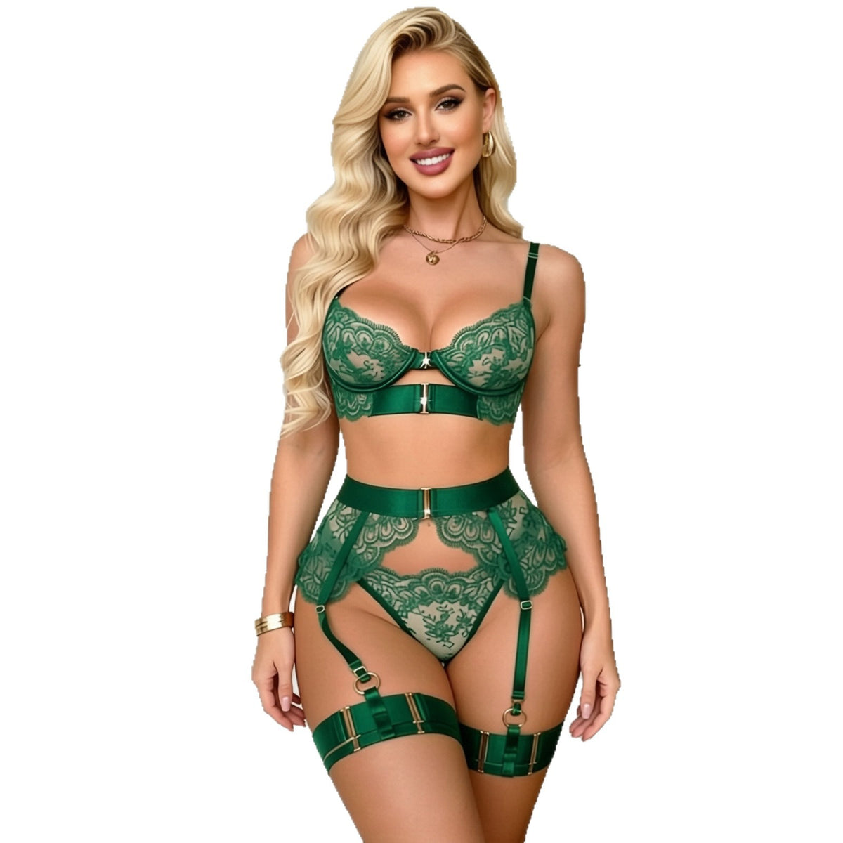 Sheer Embroidered Lace Lingerie Two-Piece Set