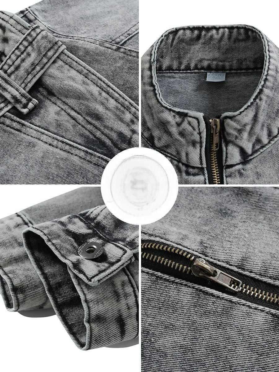 Retro Heavy-Duty Denim Jacket with Stand Collar
