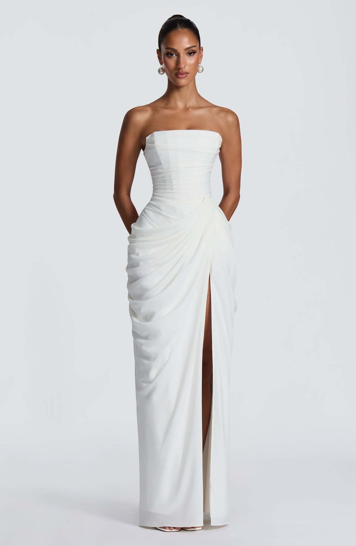 Asymmetrical Pleated Strapless Dress