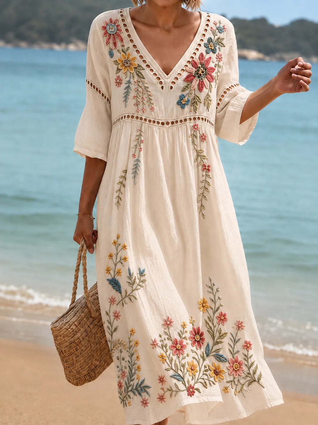 Women Summer Bohemian Lantern Sleeve Long Dress