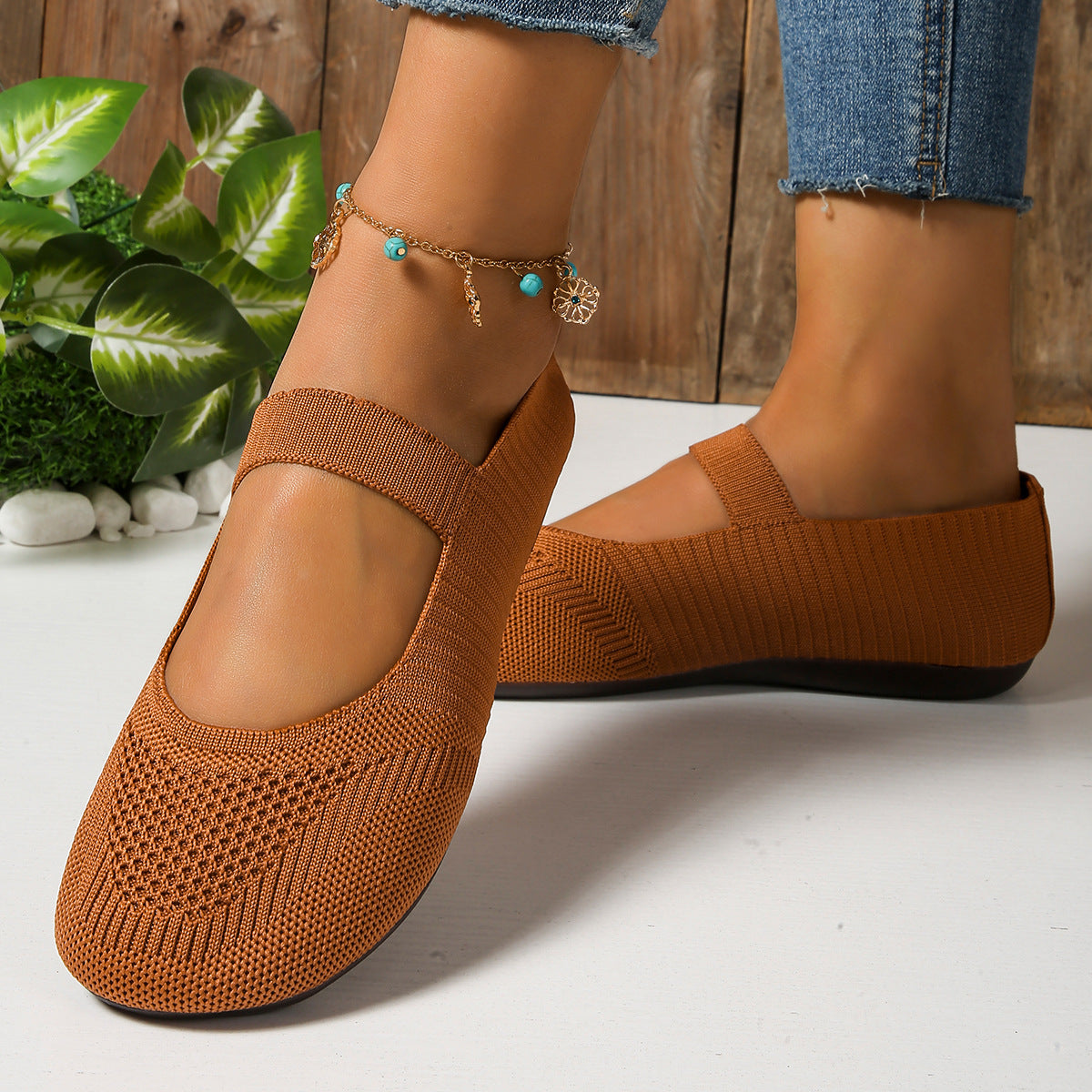 Women`s Fly-Knit Breathable Slip-On Loafers Flat Shoes
