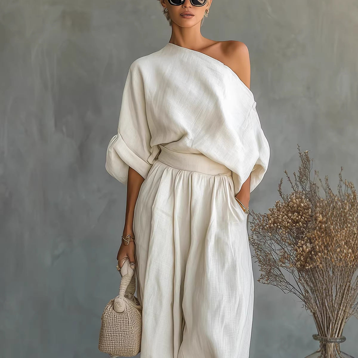 Womens Polyester Wide Leg Pants Suit