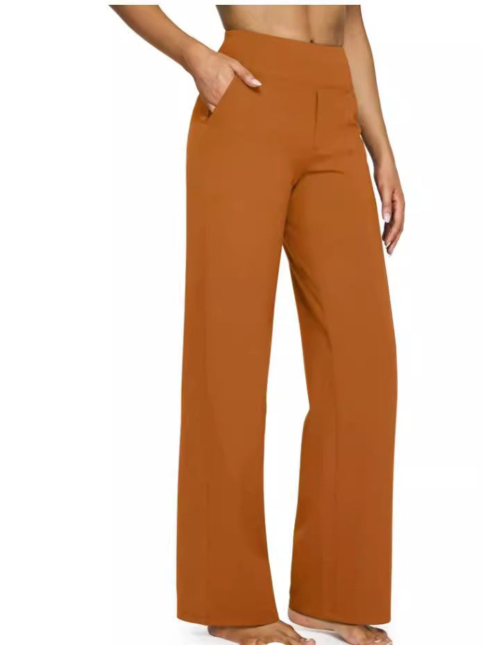 Casual High-Waisted Straight Pants Loose Pocket Yoga Pants