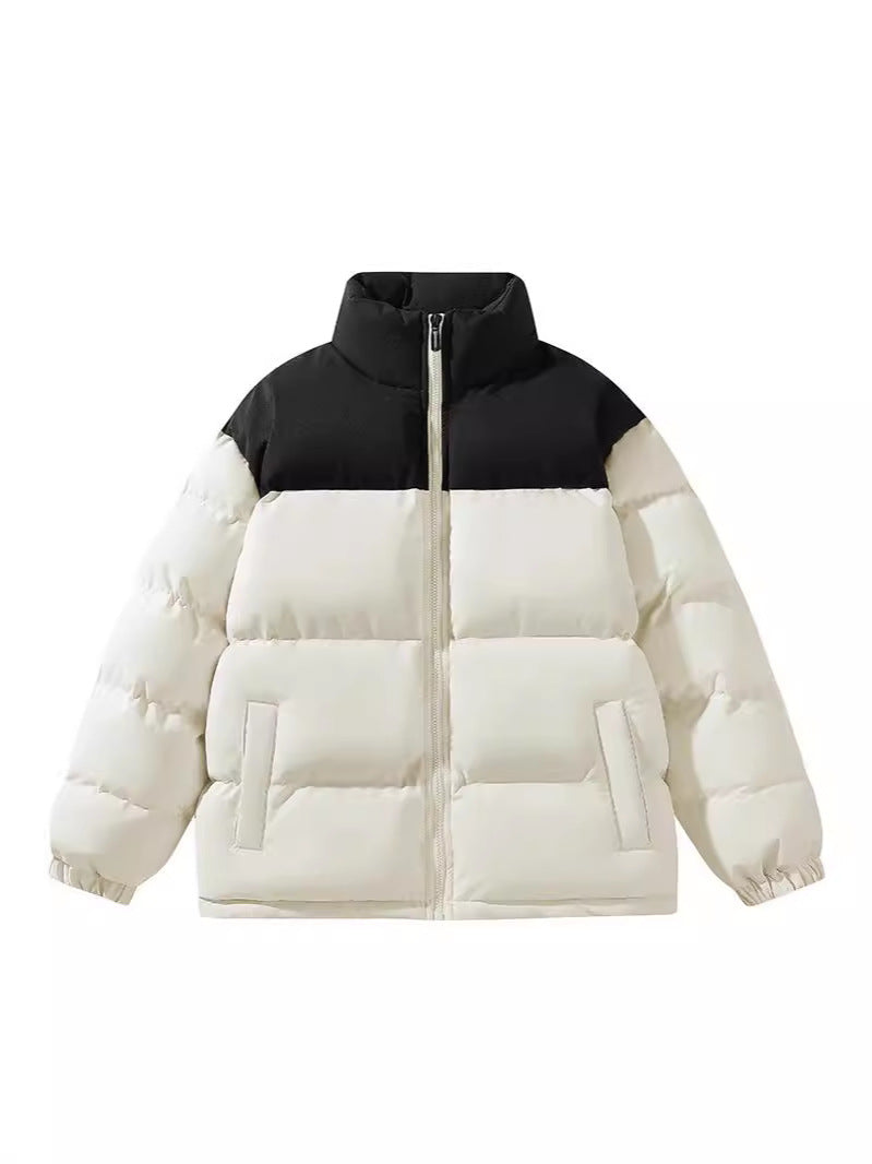 Contrast Color Stand Collar Cotton Jacket Waterproof Winter Coat