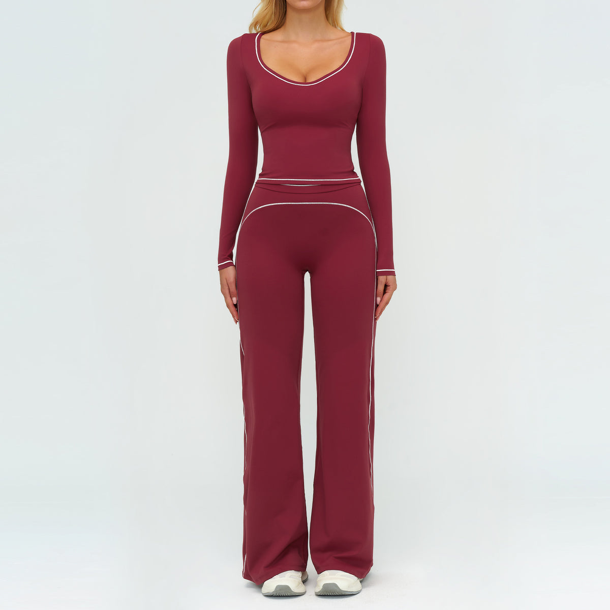 Color-Blocking Brushed Yoga Set for Women Double Shoulder Straps Workout Fitness Suit
