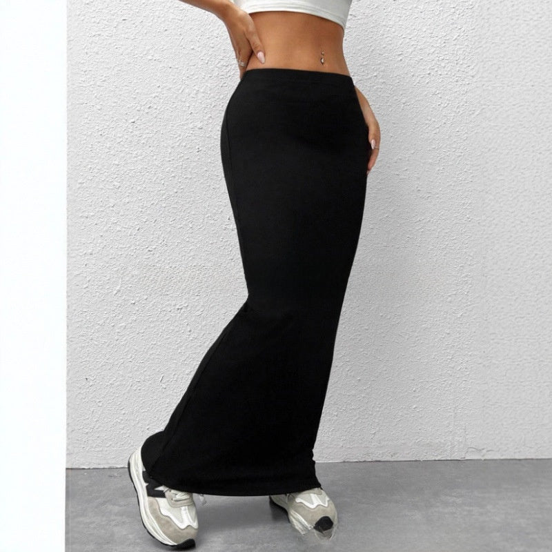 Womens Solid Color Slim Long Skirt