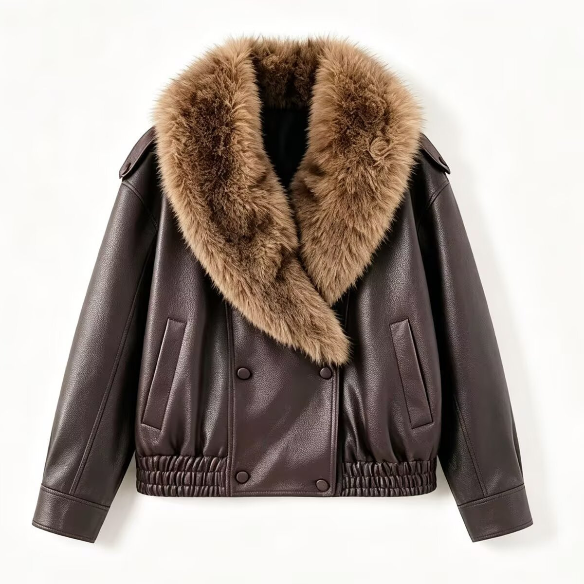 Detachable Fur Collar Faux Leather Jacket