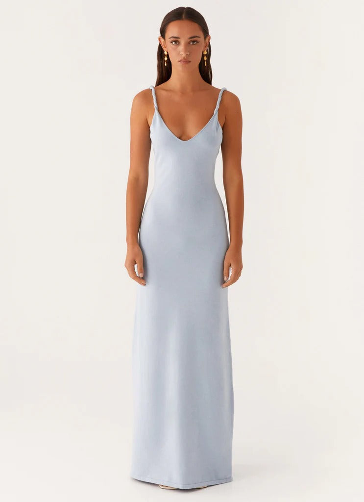 Deep V backless halter dress