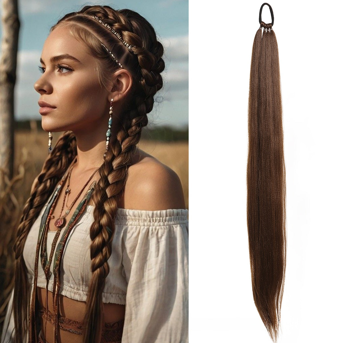 Long braids with hair loops and false braids