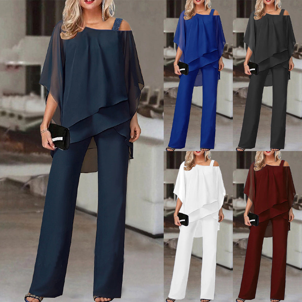 Batwing Sleeve Off-Shoulder Top and Long Pants
