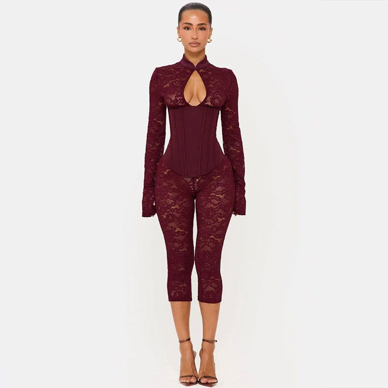 Elegant Lace-Up Bodycon Jumpsuit