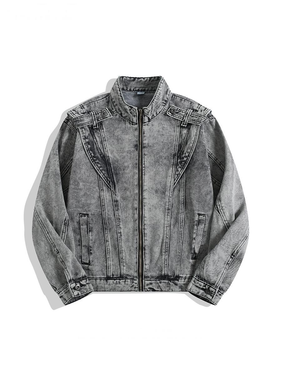 Retro Heavy-Duty Denim Jacket with Stand Collar