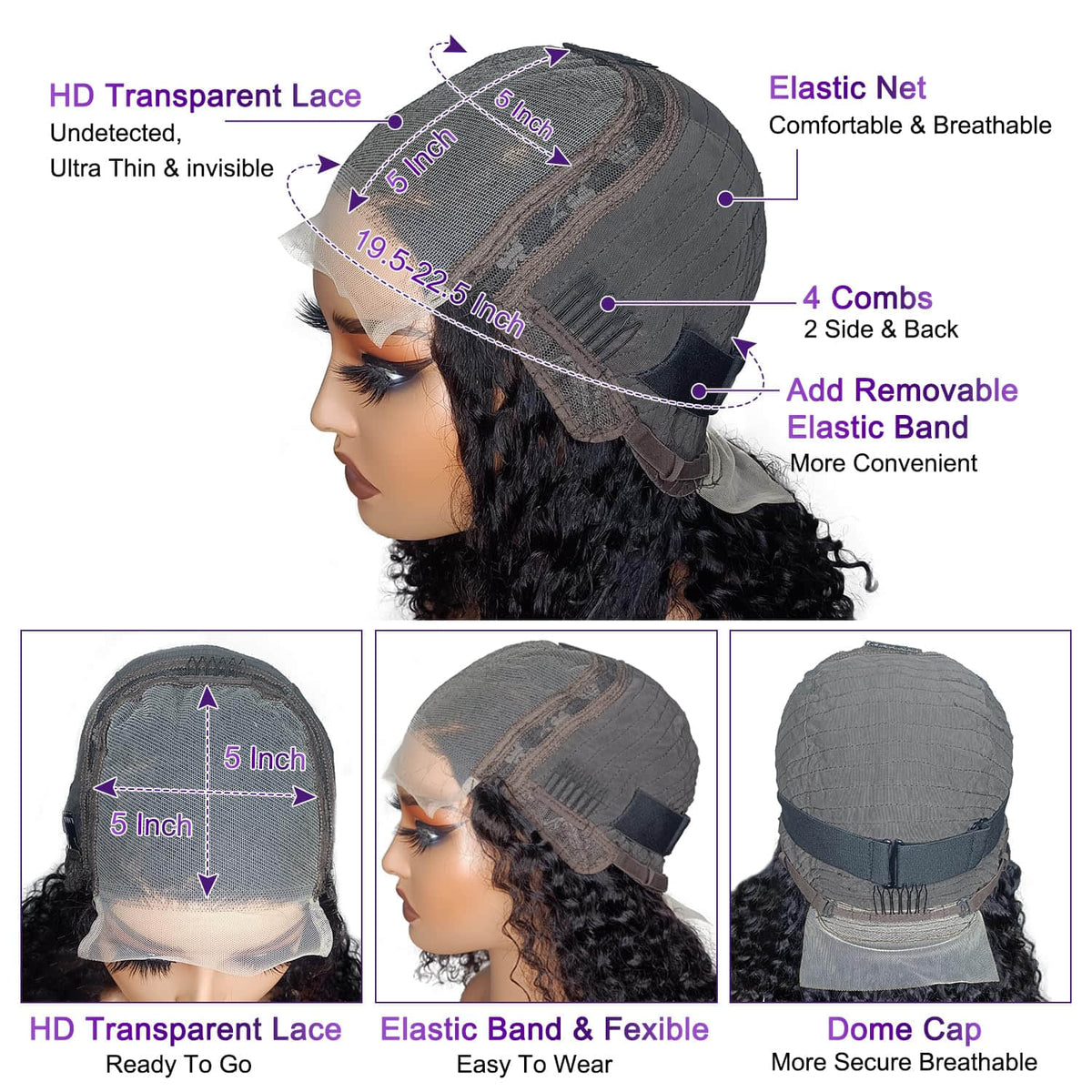 StariaHair 5"x5" Curly Bob Wig Transparent Lace Closure Wig