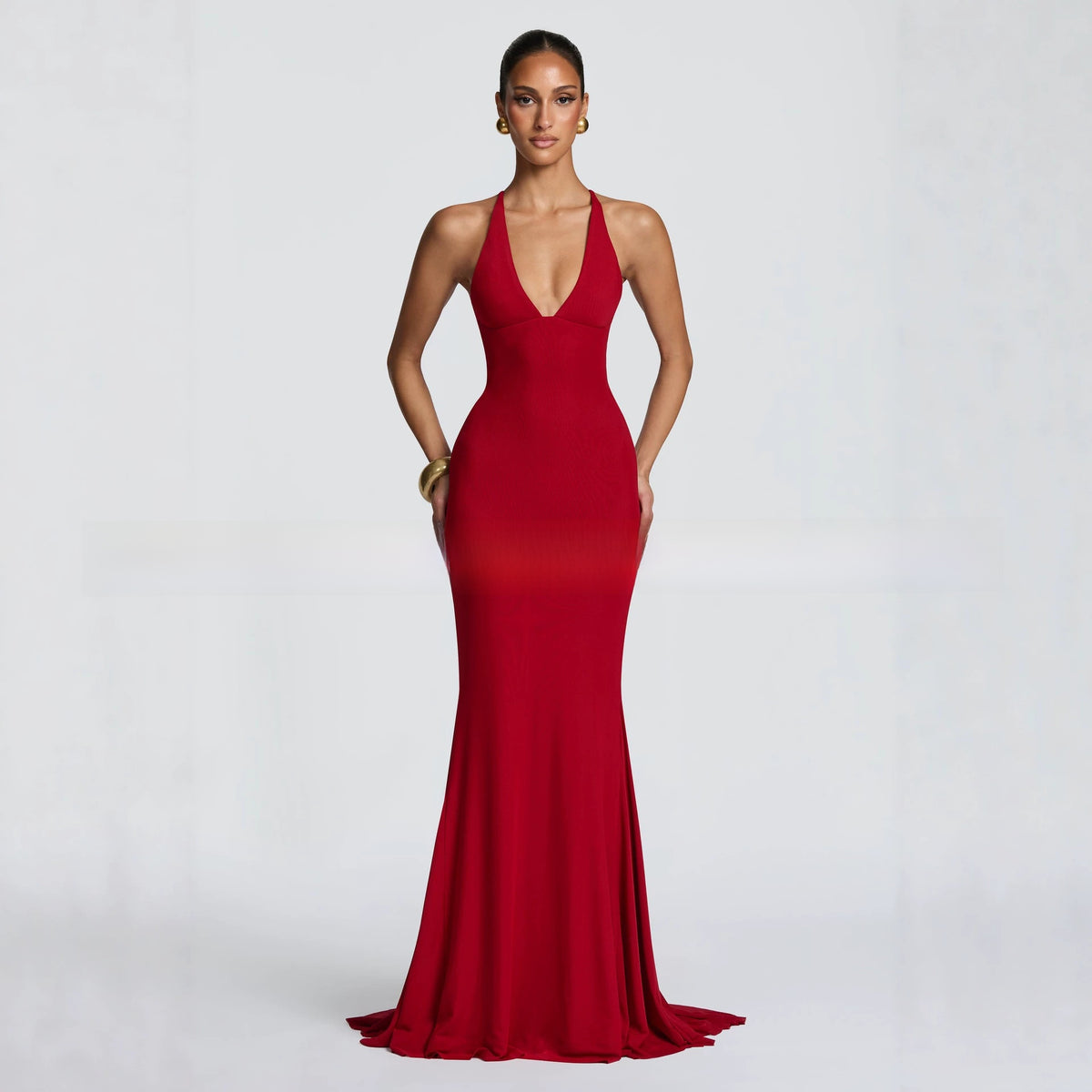 V-Neck Bodycon Fishtail Evening Dress