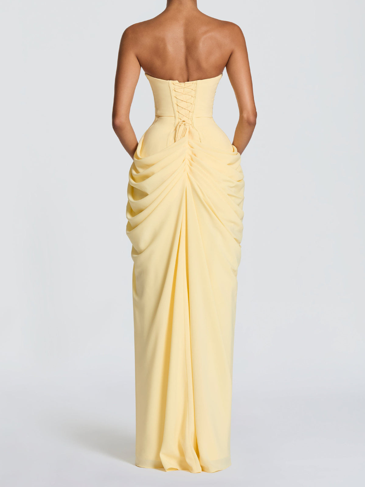 Sexy Slit Ruched Waist Strapless Long Dress
