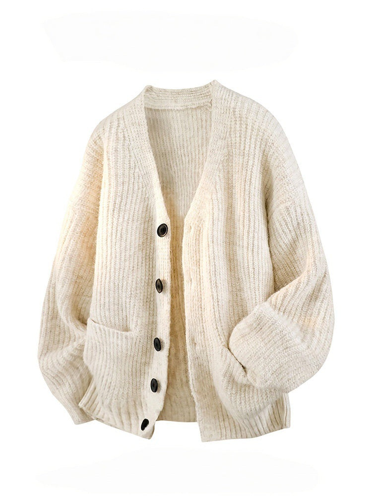 Mens V-Neck Knit Shirt Relaxed Fit Long Sleeve Top