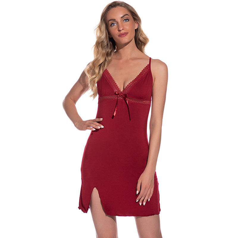 Solid-color sexy strapless nightgown