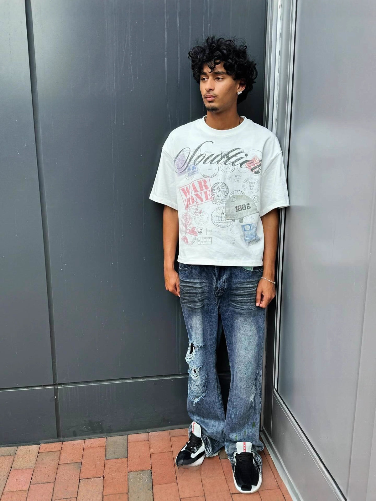 Graffiti Print Cotton Loose Top