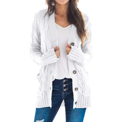 Womens Cable Knit Button Cardigan