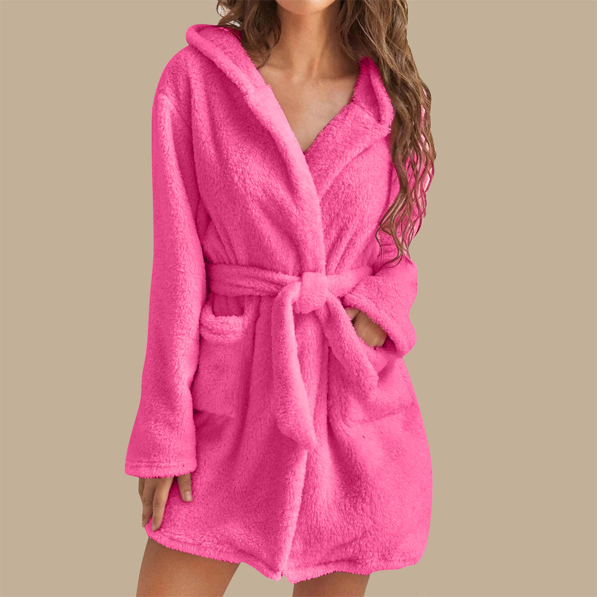 Plush Hooded Fleece Bathrobe for Home
