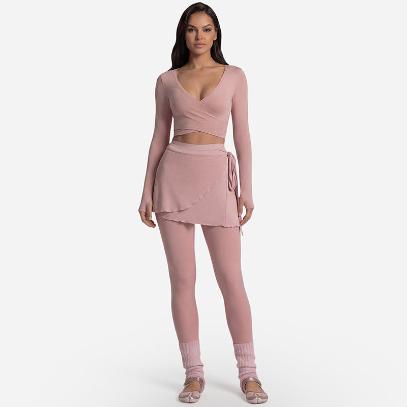 Long Sleeve Yoga Set Front Tie Fitness Wear