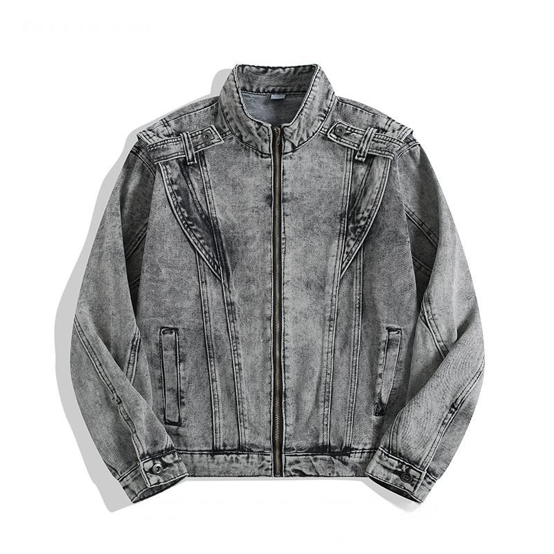 Retro Heavy-Duty Denim Jacket with Stand Collar