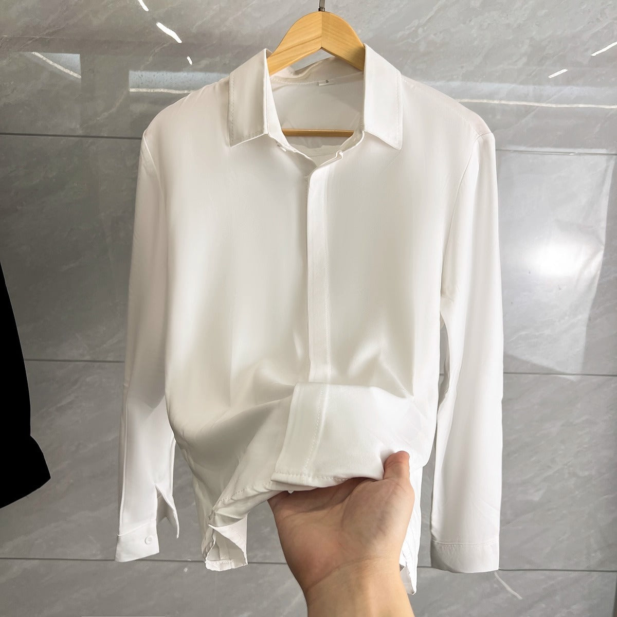 Mens Chiffon Hidden Button Shirt
