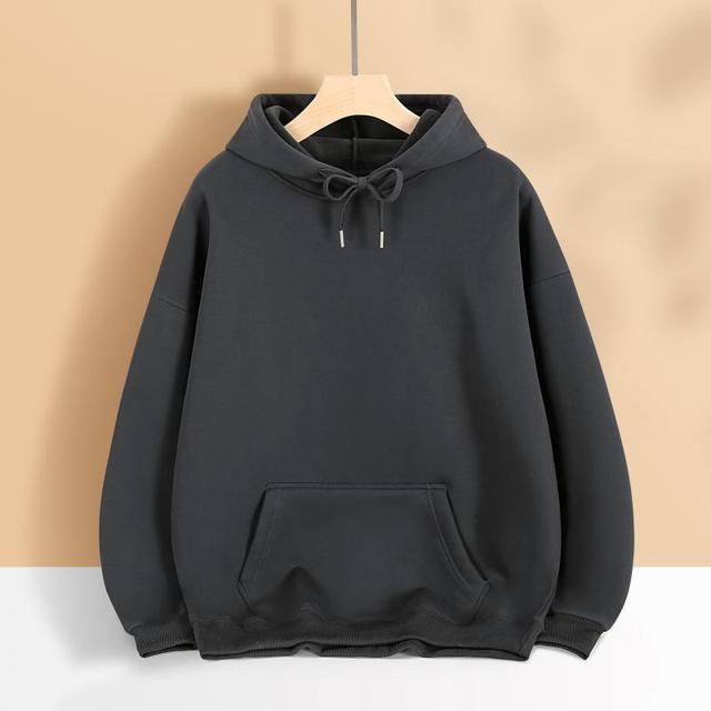 Mens Womens Drop Shoulder Hoodie Casual Fleece Lined Solid Color Sweatshirt