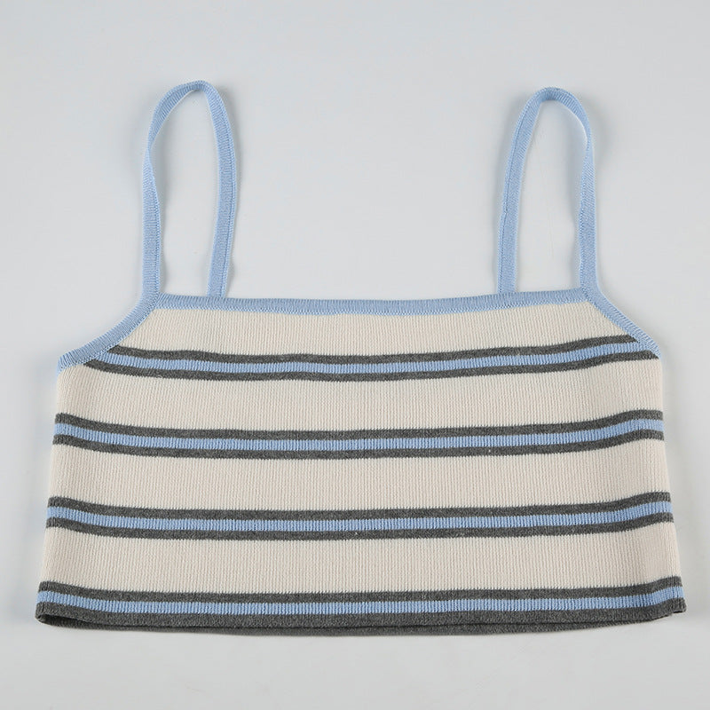 American Style Casual Vacation Style Knitted Striped Dress Suit