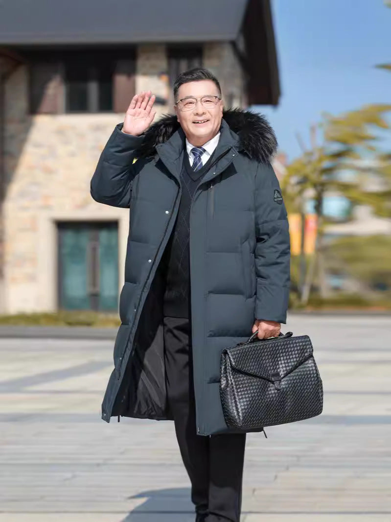 Mens Long Down Jacket with Fur Collar Options