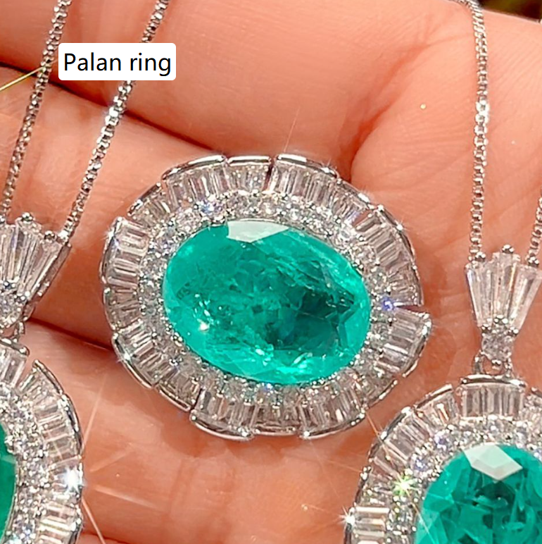 Simulated Emerald Paraiba Jewelry Set Copper-Based Light Luxury Women&
