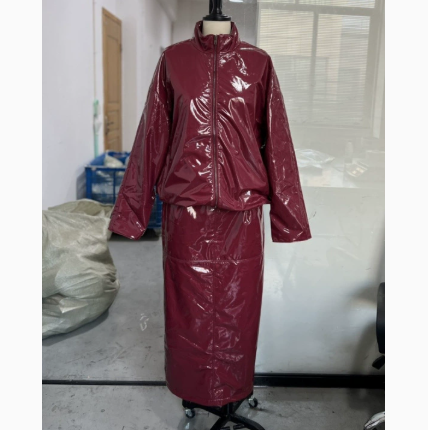 PU Leather Jacket and Skirt Set
